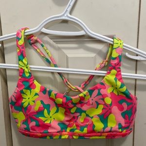 Ivivva Neon Pink, Green & Yellow Tropical Flowers Sports Bra